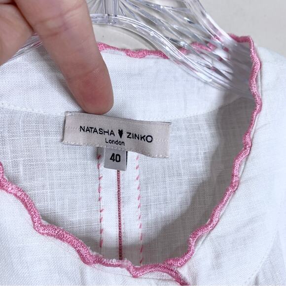 Natasha Zinko Linen Embroidered Beaded Tunic (Sz FR 40 / US 8) White / Pink - Picture 13 of 16